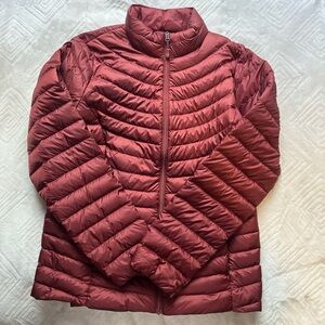 burgundy down puffer jacket